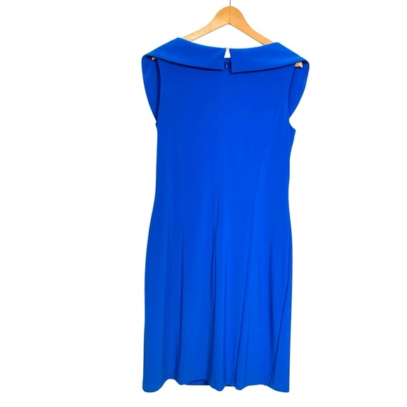 Frank Lyman Vintage Blue Dress w Gathered Waist & Wide Collar, Stretch - Picture 4 of 10